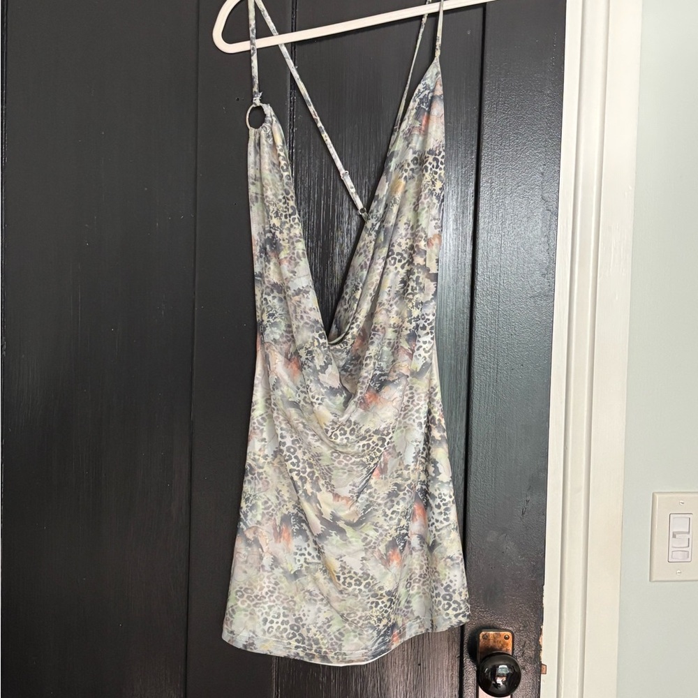 Peppermayo Gray and Orange Slip Dress Plunge Neckline